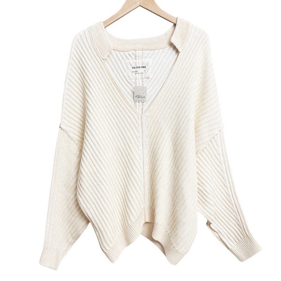 NWT Free People Freeway V-Neck Sweater Neutral - Picture 2 of 7